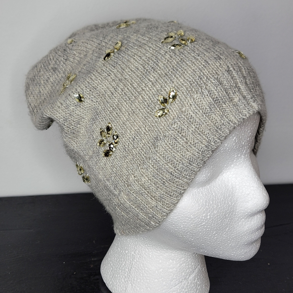 Banana Republic Gray Italian Merino Wool Blend Embellished Hat One Size